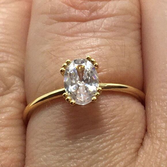 Yellow Gold Plated Sterling Silver Ring Size 6.75 Claw Prong Cubic Zirconia - Picture 14 of 16